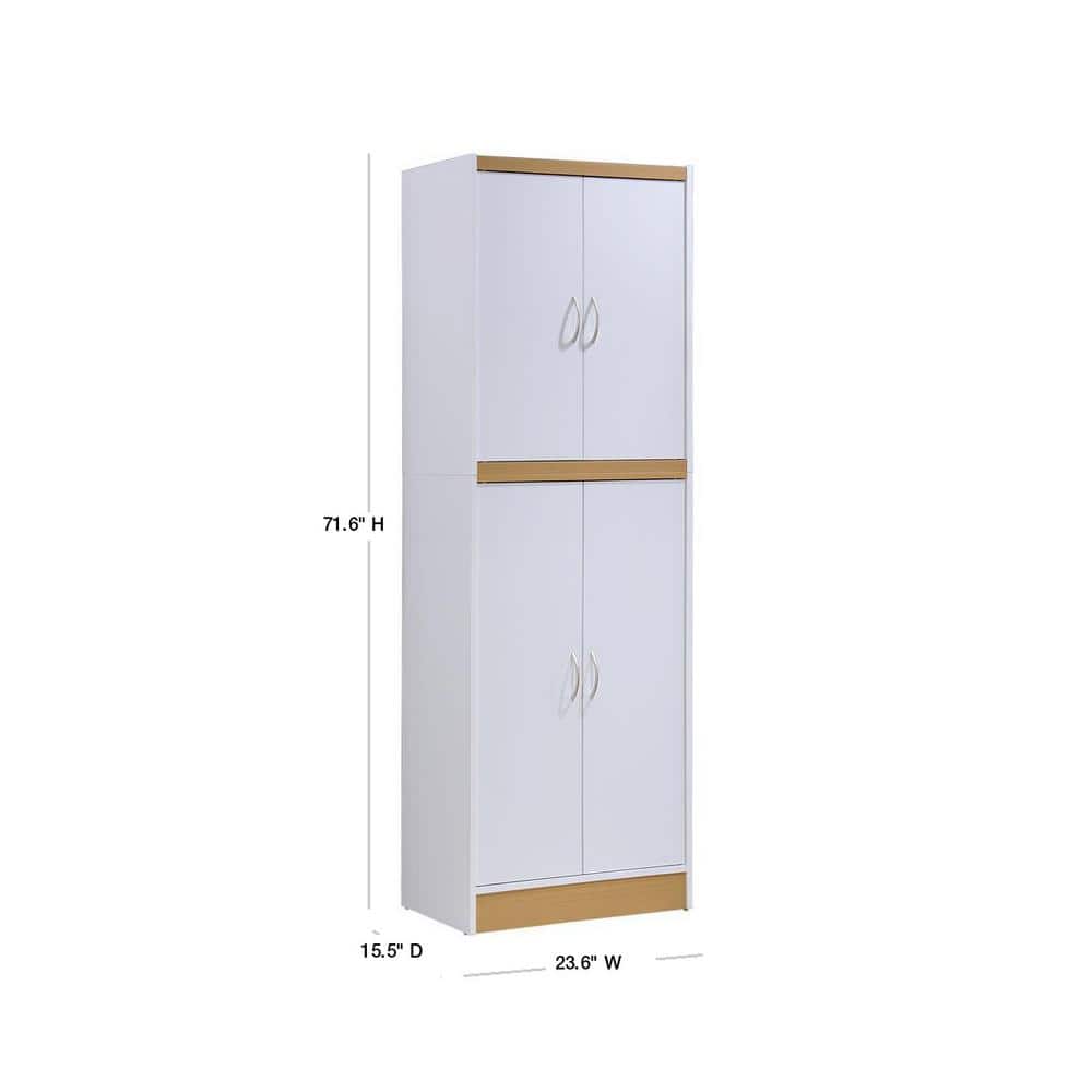 White and Oak 4-Door Kitchen Pantry Cabinet
