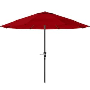 9 ft. Aluminum Outdoor Patio Umbrella with Hand Crank Lift in Red