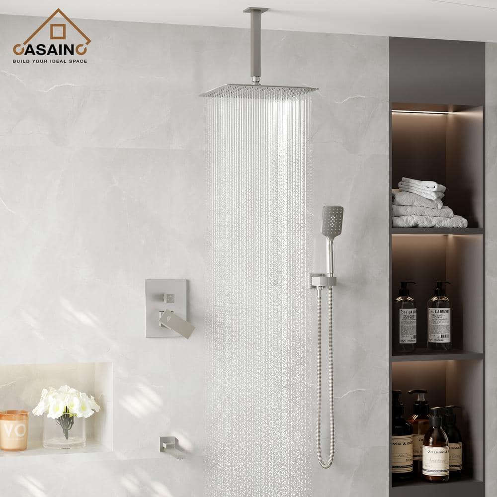 Brushed Nickel Ceiling Mounted Rain Shower System with Handheld