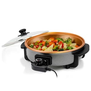 113 Sq. In. Copper Electric Skillet with Nonstick Coating, Frying Pan with Tempered Glass Lid