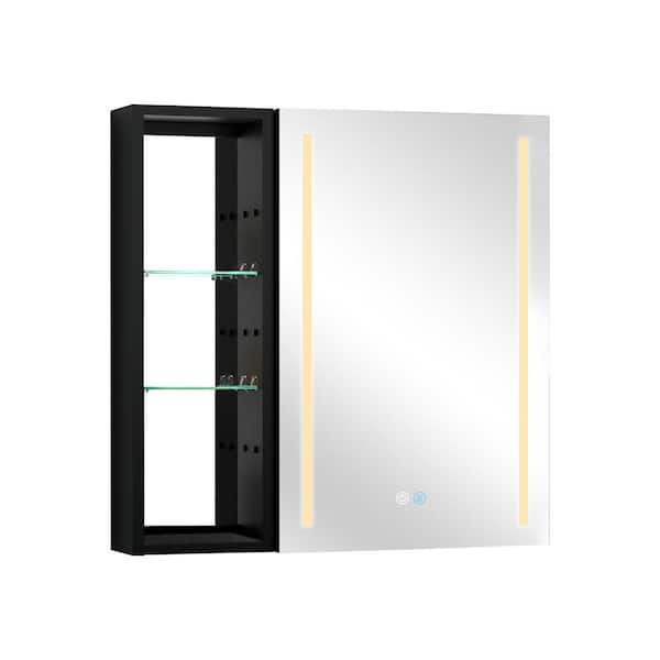 Unbranded 30 in. W x 30 in. H Rectangle Silver Aluminum Surface Mount Medicine Cabinet with Mirror and 3-Open Shelf
