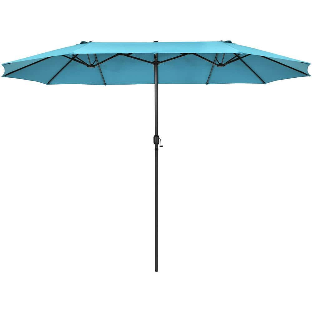 WELLFOR 15 ft. Market Double-Sided Patio Umbrella with Hand-Crank ...