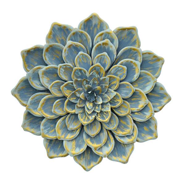 THREE HANDS Flower Wall Decor in Blue Metal - 24" H