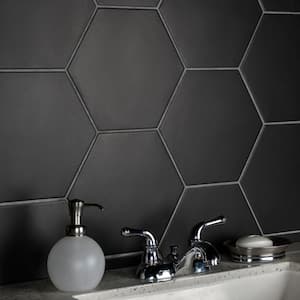 Apini Hex Matte Black 9-1/8 in. x 10-1/2 in. Porcelain Floor and Wall Tile (7.14 sq. ft./Case)