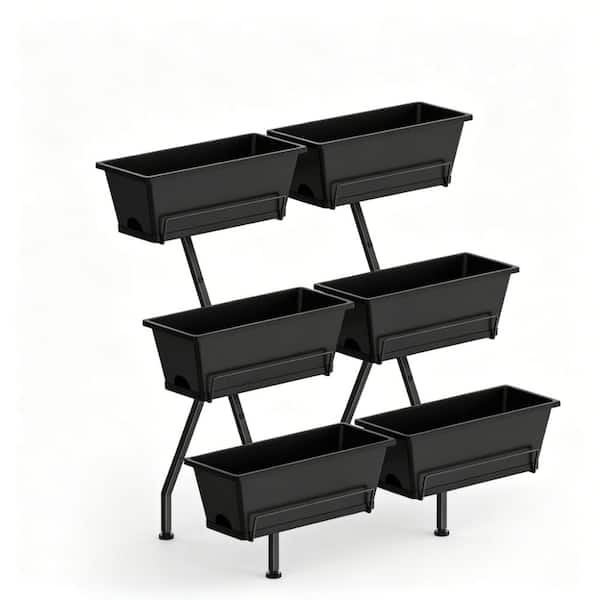 3-Tier Vertical Garden Planter with 6 Boxes, 31" Tall Raised Garden Bed, Adjustable Feet for Outdoor Plant (Black)
