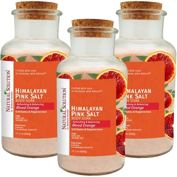 Natural Solution Himalayan Pink Bath Salt, Infused with Blood Orange Extracts Cork Jar (3-Pack)