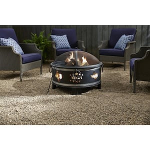 Montrose Diameter 30 in x H23.8in. Round Steel Wood Burning Fire Pit with Texas Decoration