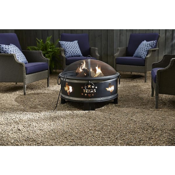 Hampton Bay Montrose Diameter 30 in x H23.8in. Round Steel Wood Burning Fire Pit with Texas Decoration