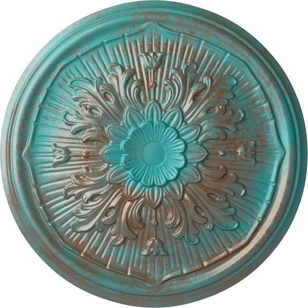 Ekena Millwork 15-3/4 in. x 5/8 in. Lupton Urethane Ceiling Medallion (Fits Canopies upto 1-1/8 in.), Copper Green Patina