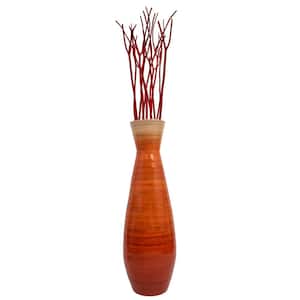 Classic Bamboo Floor Vase Handmade, Fill Up with Dried Branches or Flowers, Glossy Orange