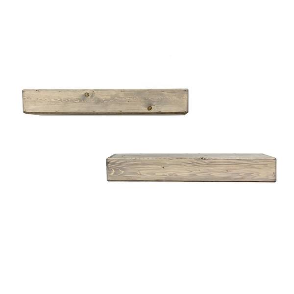 Unbranded Del Hutson Artisan Haute 6 in. x 24 in. x 3.5 in. Gray Pine Wood Floating Box Set of 2 Decorative Wall Shelf Set
