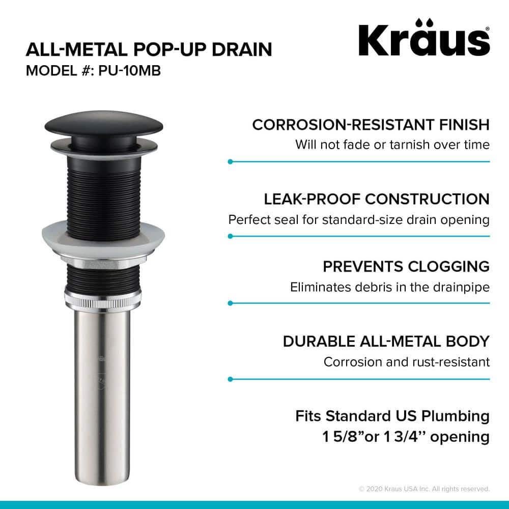 Matte Black All-Metal Pop-Up Bathroom Sink Drain