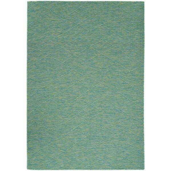Nourison Washable Solutions Blue/Green 4 ft. x 6 ft. Diamond Contemporary Area Rug