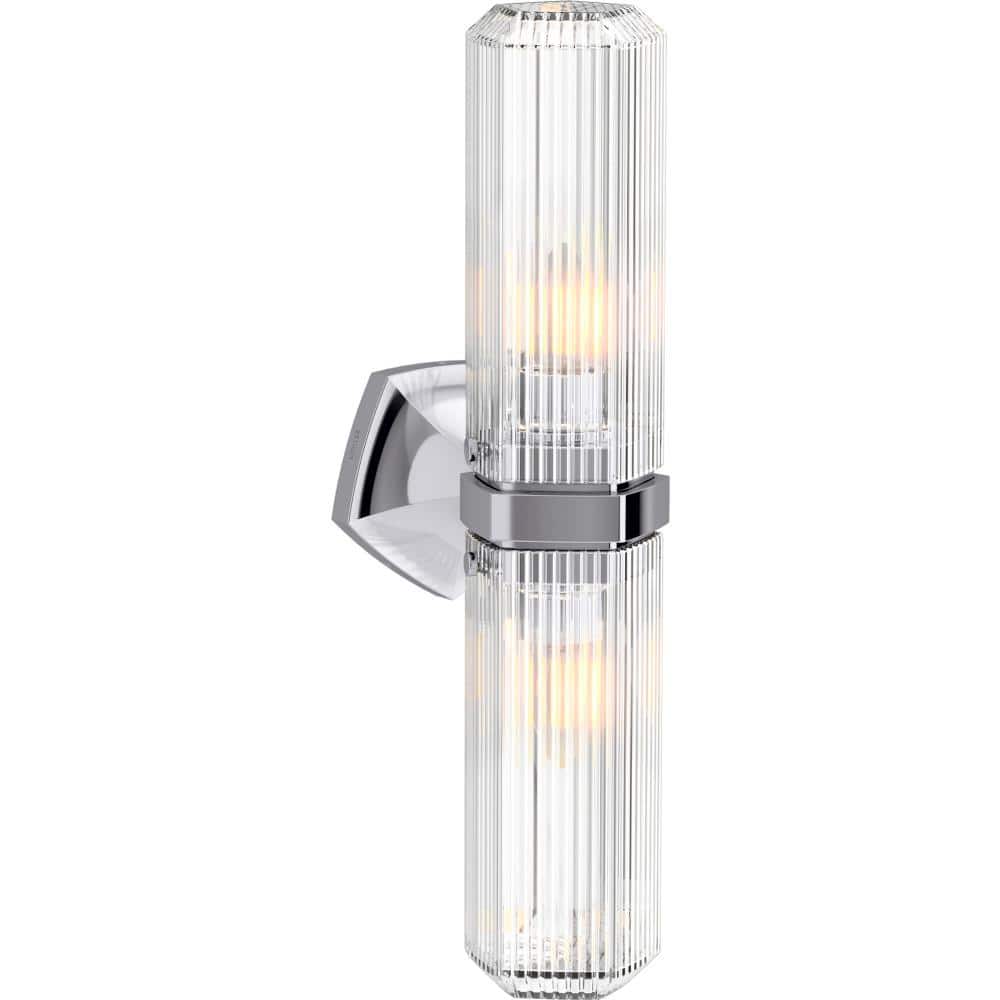 Polished Chrome 21" Dual Light Cylindrical Glass Sconce