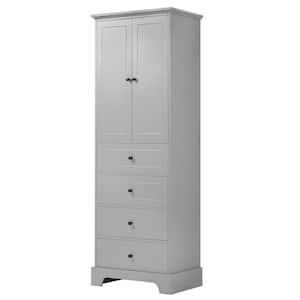 24 in. W x 16 in. D x 68 in. H MDF Gray Linen Cabinet with 2 Doors and 4 Drawers, Adjustable Shelf, Storage Cabinet