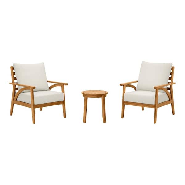 Windy Hill 3-Piece Acacia Wood Outdoor Chat Set with CushionGuard Almond Biscotti Cushions