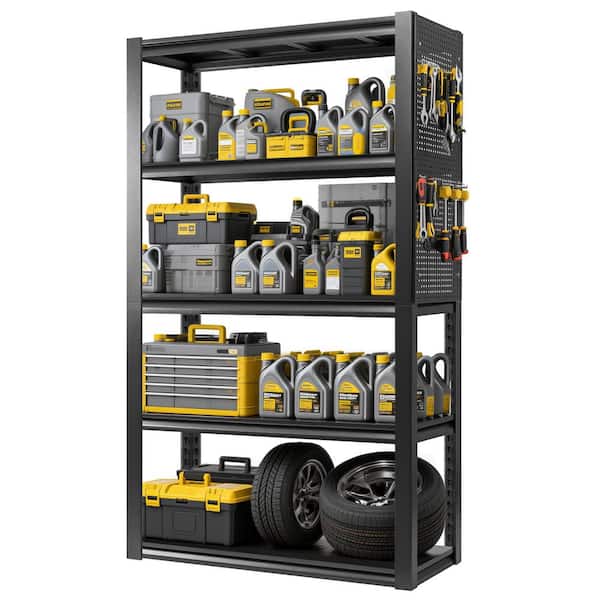 5 Tier Adjustable Shelving with Pegboard, Multipurpose Pantry Organizer in Black (47.2 in. W x 72 in. H x 23.6 in. D)