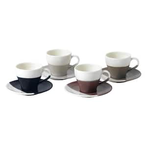 Coffee Studio 4 oz. Mixed Colors Porcelain Espresso Cup and Saucer (Set of 4)