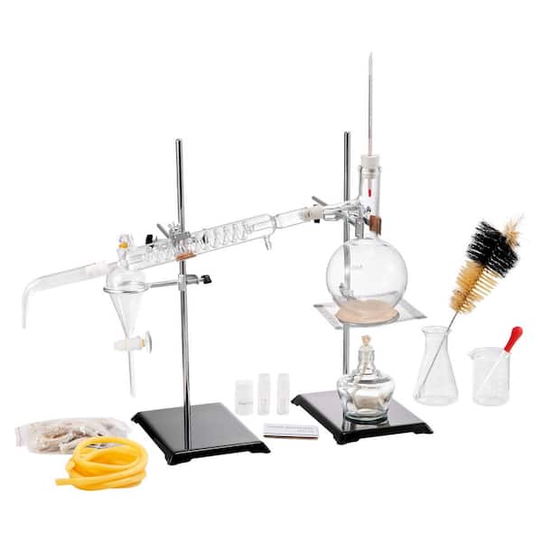 Essential Oil Distillation Kit, 500ml Apparatus, 3.3-Borosilicate Glass, Alcohol Lamp, Ceramic Mesh, 28-Piece Set