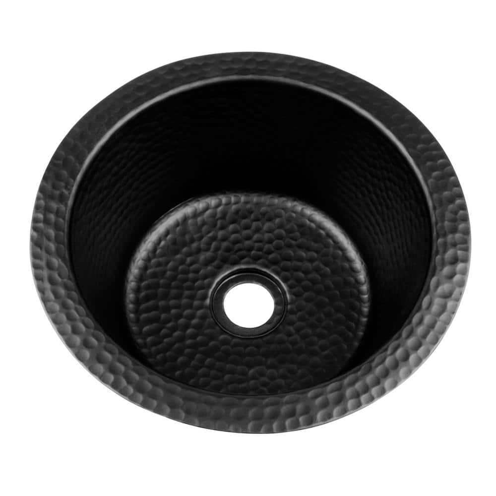 Black Hand Hammered Circular Aluminum Bar Prep Sink, 12 inches