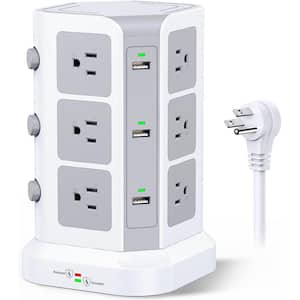 NVEESHOX VB Power Strip Surge Protector Tower- 9 AC Multiple Outlets with 4  USB Ports (1 USB C),10 Ft Long Heavy Duty Extension Cord,Flat Pl