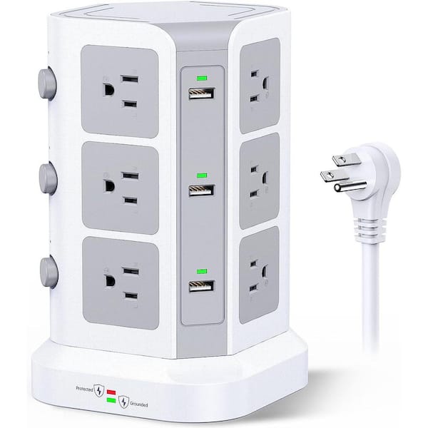 Etokfoks 6.5 ft. Flat Plug Extension Cord, Surge Protector Power Strip Tower - 12 AC Outlets & 6 USB Ports, Heavy Duty, - White