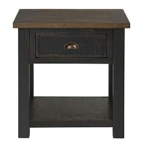 24 in. Black and Brown Rectangular Wood end table with Drawer and Miter Cut Top