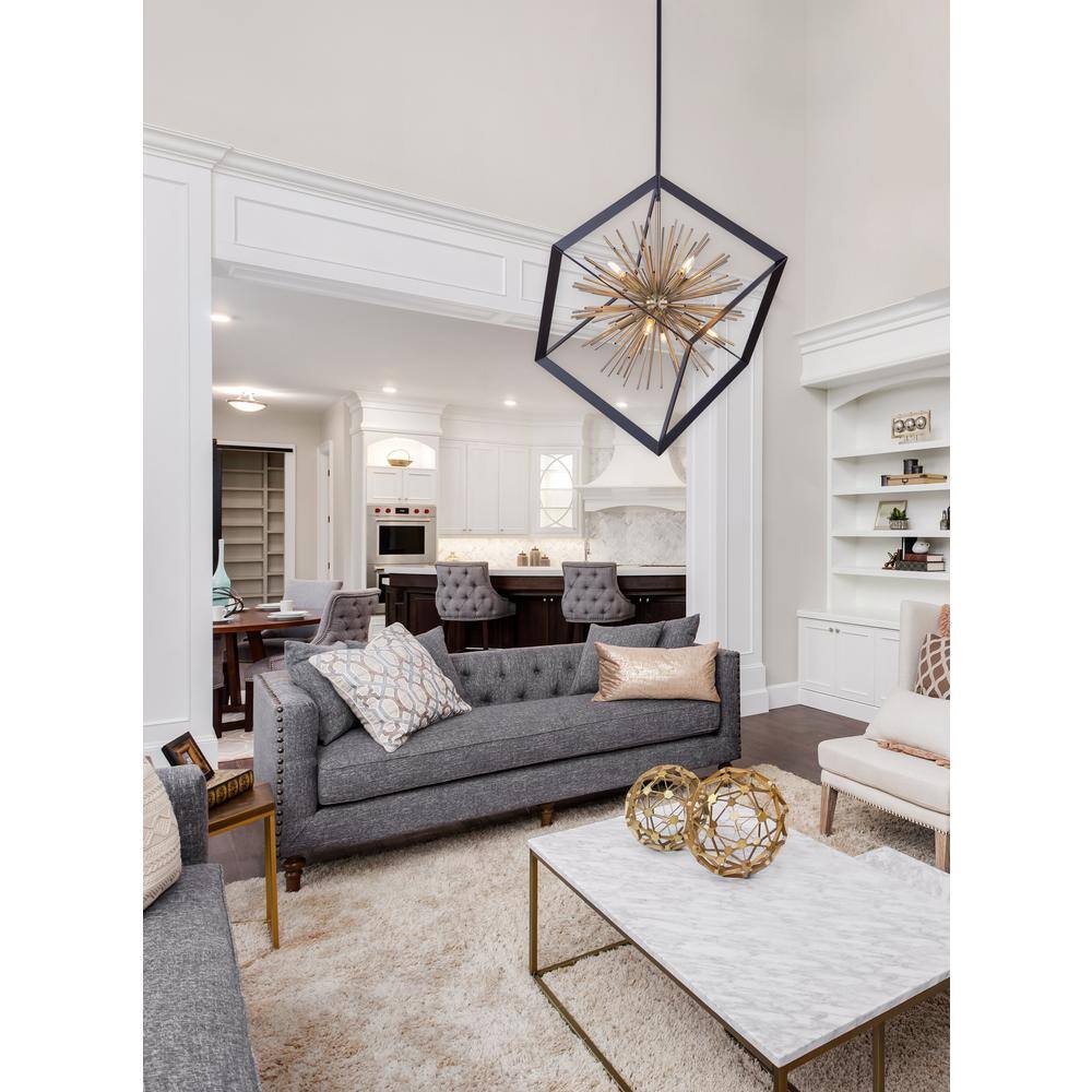 Satin Brass and Matte Black 8-Light Sputnik Chandelier