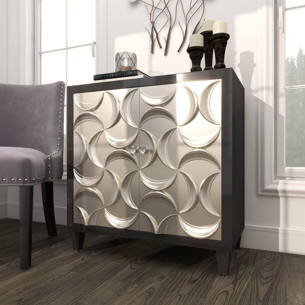 Black and Silver Crescent Moon Relief 2-Door Office Cabinet