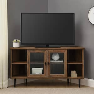 48 in. Reclaimed Barnwood Composite Corner TV Stand Fits TVs Up to 52 in. with Storage Doors