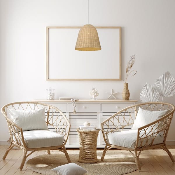 Calla 60-Watt 1-Light Natural Cane Tropical Pendant Light With Black Accents and No Bulbs Included