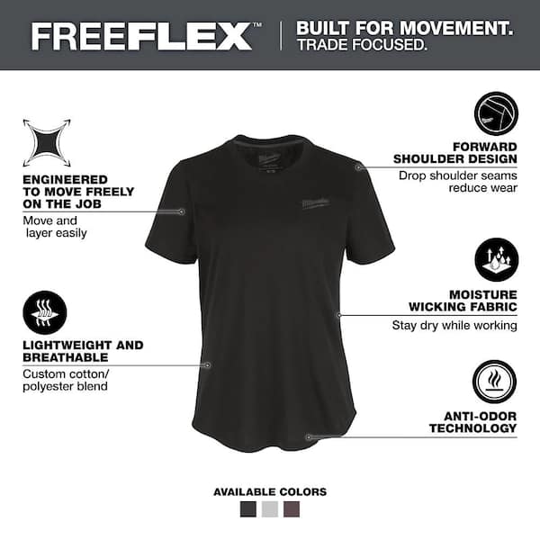 Women's 2X-Large Black & Gray FREEFLEX Short Sleeve Hybrid Work T-Shirt (2-Pack)