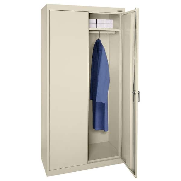 36 in. W x 72 in. H x 24 in. D 24-Gauge 2-Shelf Steel Freestanding Wardrobe Storage Cabinet in Putty