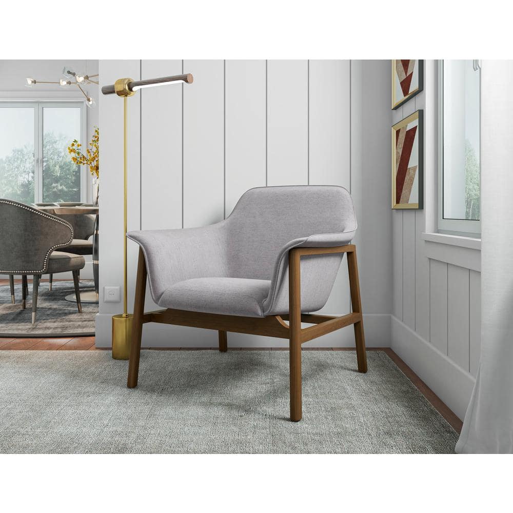 Mid Century Grey Linen & Walnut Wood Accent Chair Set