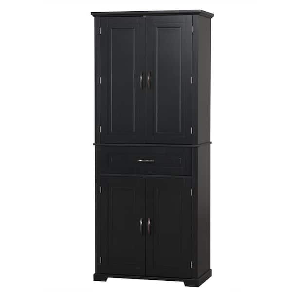 29.9 in. W x 15.7 in. D x 72.2 in. H Black Freestanding Linen Cabinet with Storage Rack and Adjustable Shelve