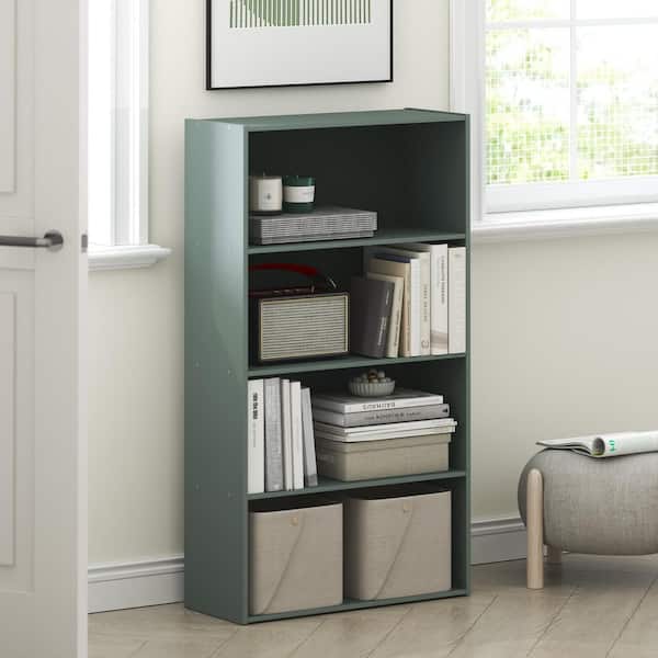 Furinno Pasir 41.7 in. Tall Sage Green Wood 4-Shelf Bookcase