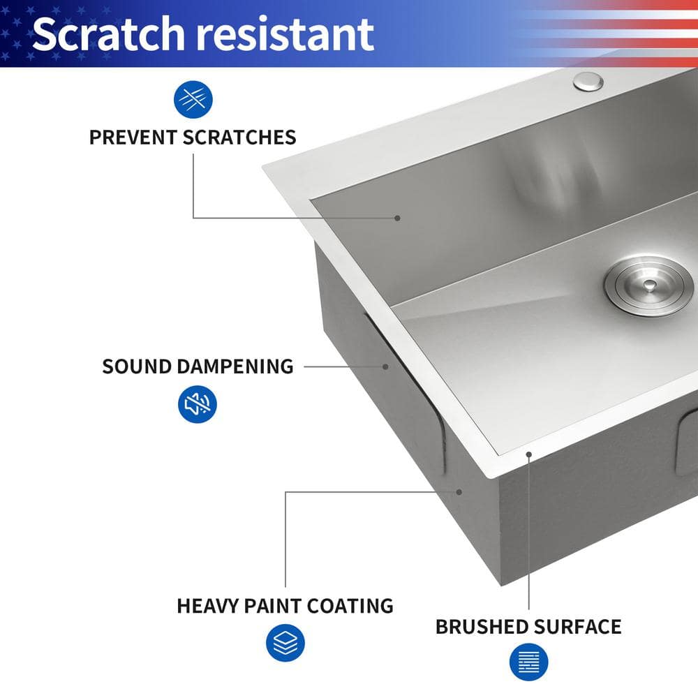 Rainlex 28" Drop-In Single Bowl Stainless Steel Kitchen Sink