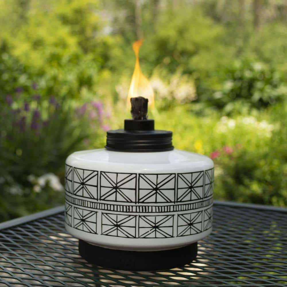 Black and White Geometric Glass Table Torches, Set of 2