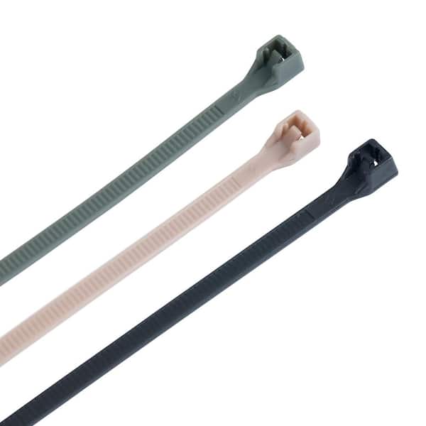 Gardner Bender 4 in. and 8 in. Assortment of Cable Ties Tan, Olive, Black (200-Pack) Case of 6