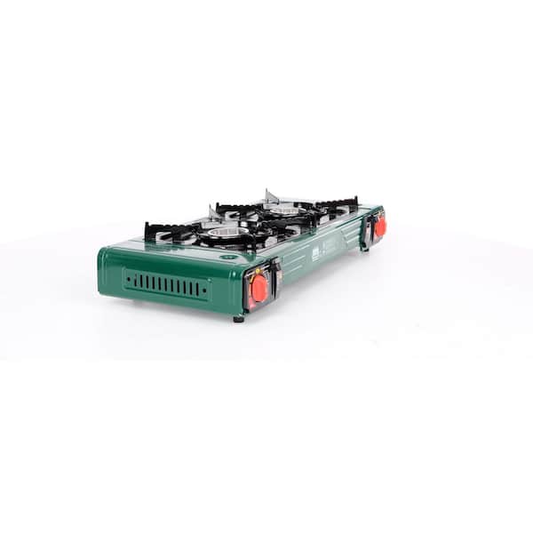 King Kooker Mr. Outdoors Green Portable 2-Burner Butane Stove Side