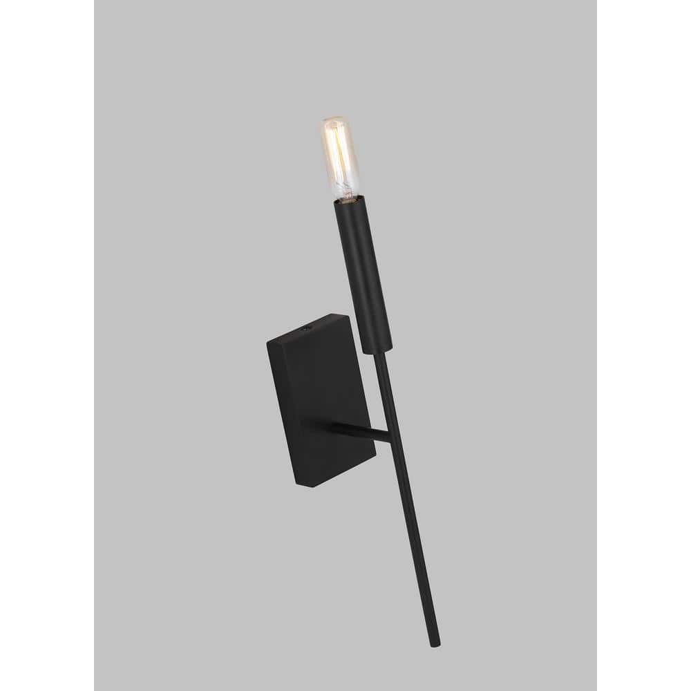 Black Steel Dimmable Wall Sconce with White Drum Shade