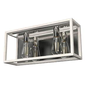 Squire Manor 17 in. 2-Light Chrome Vanity Light with Distressed White Frame