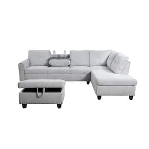 3-Piece-Gray-Fabric-6 Seats-L-Shaped-Right Facing-Sectionals
