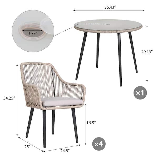 Freestyle 5-Piece Wicker Beige Outdoor Dining Chair Set with Dining Table, Light Grey Cushions HD-WK0809