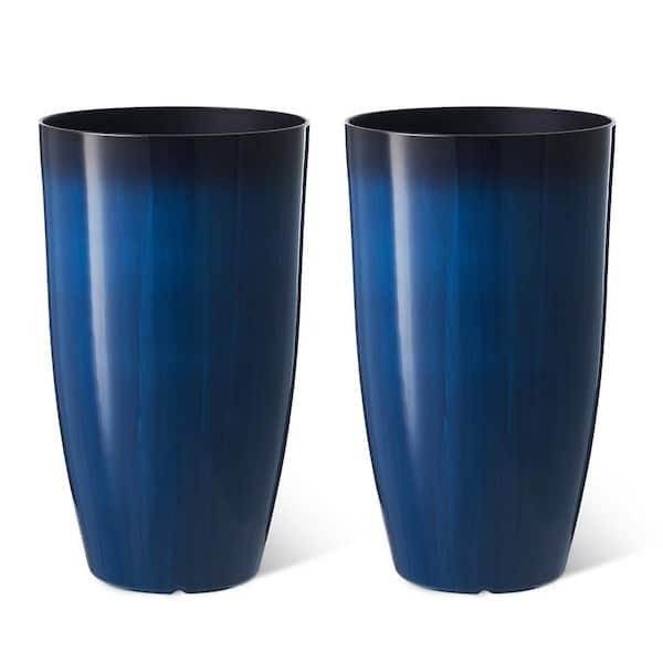 23.5 in. H Oversized Gradient Cobalt Blue Faux Ceramic Tall Plastic Planter(Set of 2)