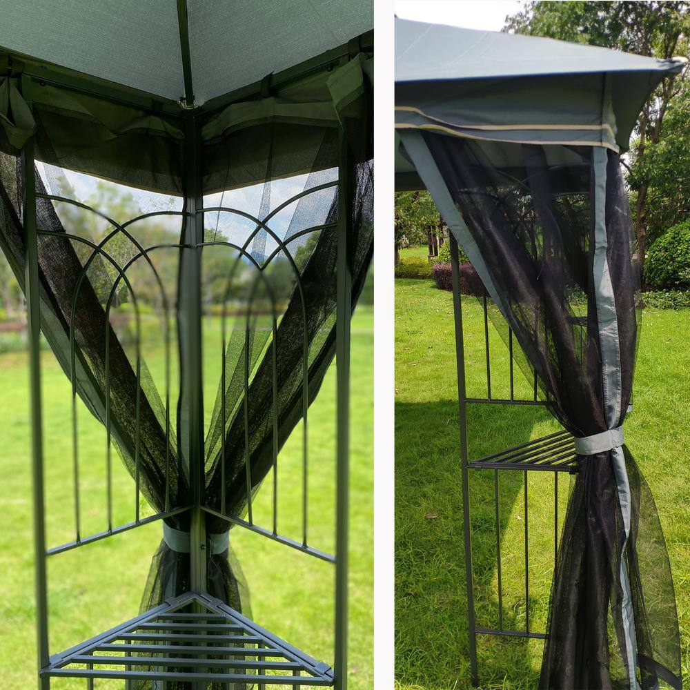 Gray 13x10ft Metal Patio Gazebo Canopy Tent with Mosquito Net