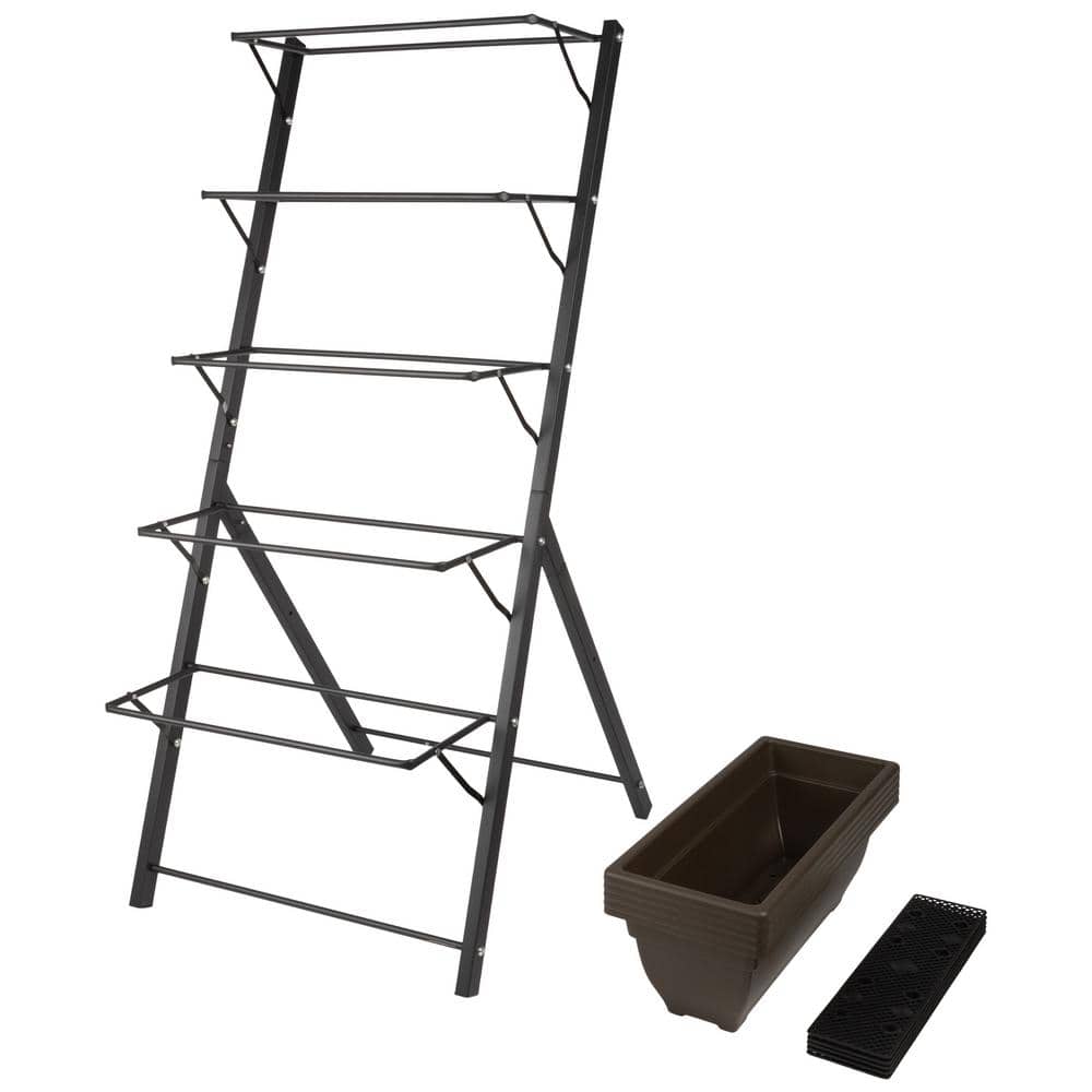 Brown 5-Tier Vertical Outdoor Planter with Steel Frame