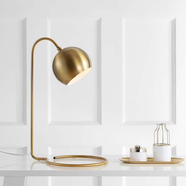 Bartolo 22 in. Brass Gold Arc Table Lamp with Gold Shade