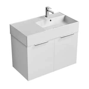 Derin 31.9 in. W x 17.3 in. D x 25.2 in. H Modern Bathroom Vanity in Glossy White With White Ceramic Top