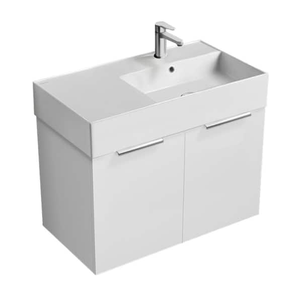 Nameeks Derin 31.9 in. W x 17.3 in. D x 25.2 in. H Modern Bathroom Vanity in Glossy White With White Ceramic Top